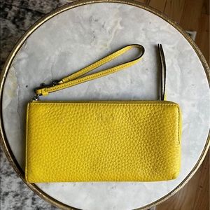 COACH Yellow Pebbled Leather Signature Wristlet Wallet
